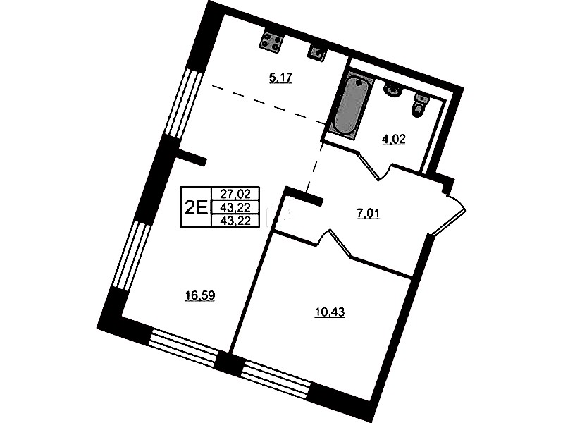 1-комнатная квартира 43.22 м², 1/9 эт., ЖК «Квартал Лаголово»
